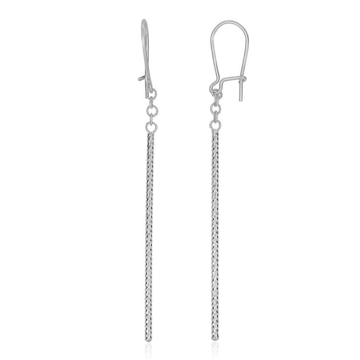 14k White Gold Long Bar Diamond Cut Drop Earrings - Drakoi Marketplace