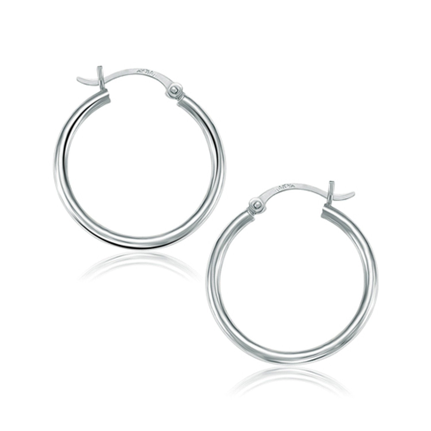 14k White Gold Polished Hoop Earrings (25 mm) - Drakoi Marketplace