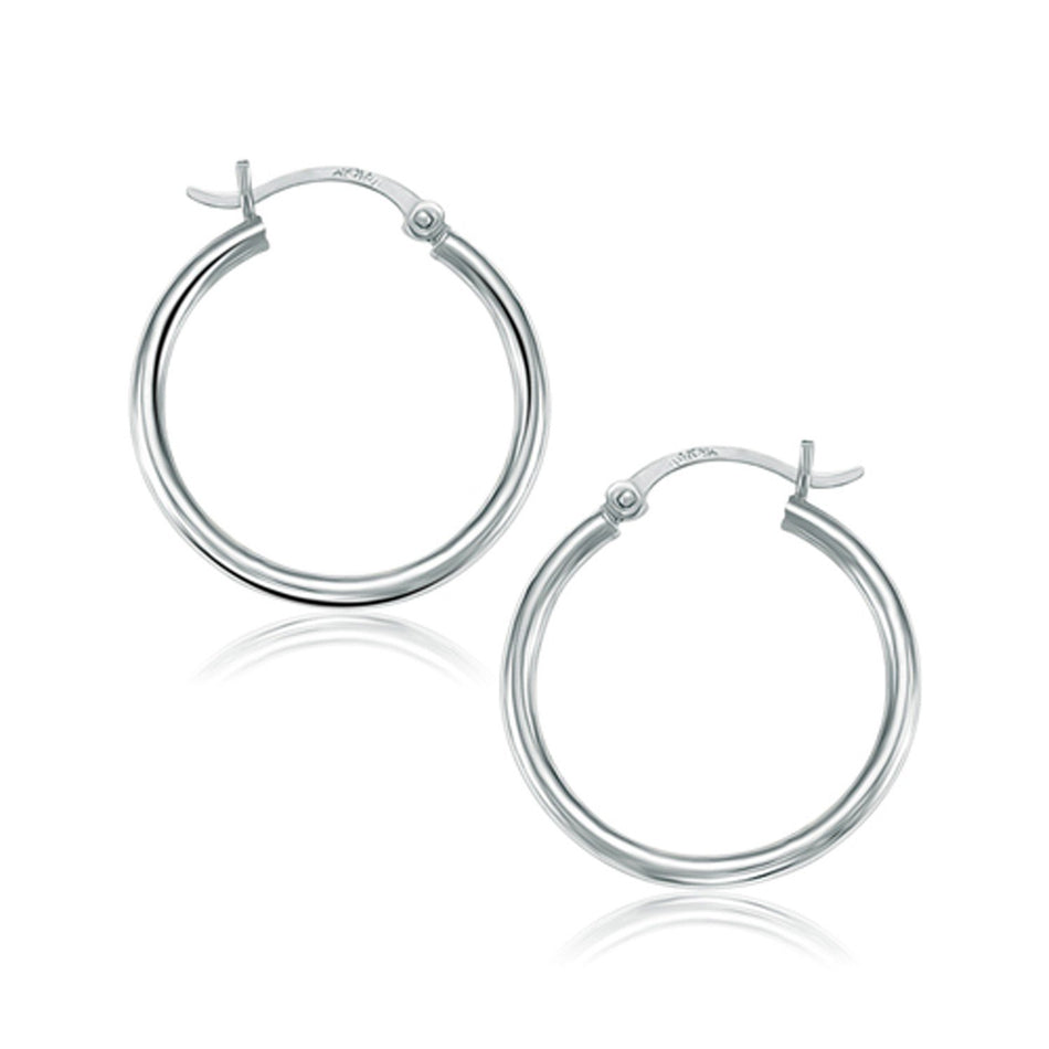 14k White Gold Polished Hoop Earrings (25 mm) - Drakoi Marketplace