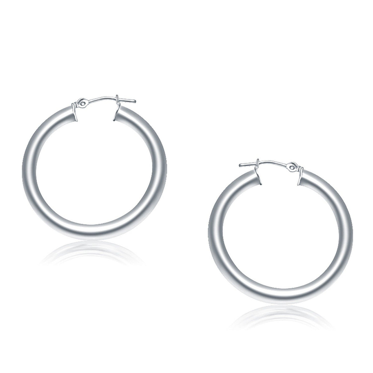 14k White Gold Polished Hoop Earrings (30 mm) - Drakoi Marketplace