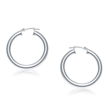 14k White Gold Polished Hoop Earrings (30 mm) - Drakoi Marketplace