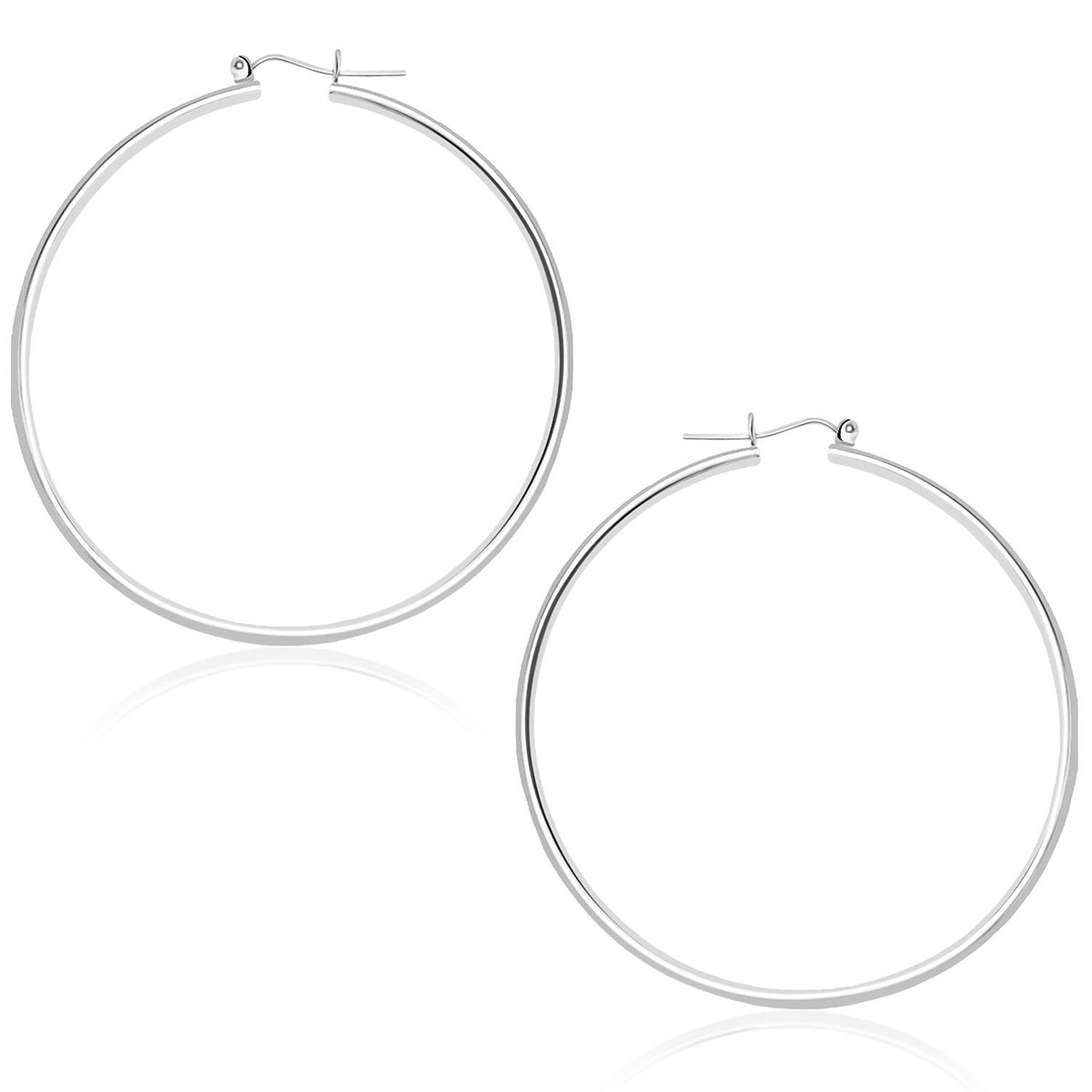 14k White Gold Polished Hoop Earrings (45 mm) - Drakoi Marketplace