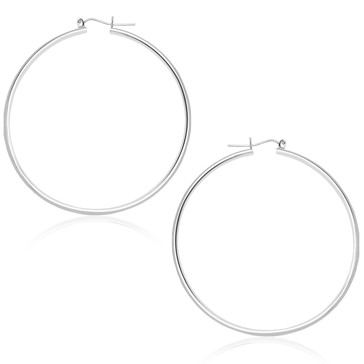 14k White Gold Polished Hoop Earrings (45 mm) - Drakoi Marketplace