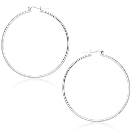 14k White Gold Polished Hoop Earrings (45 mm) - Drakoi Marketplace