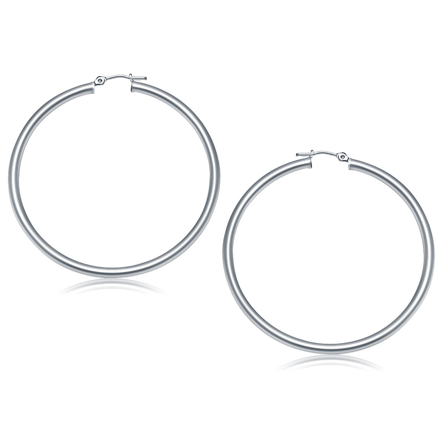 14k White Gold Polished Hoop Earrings (50 mm) - Drakoi Marketplace