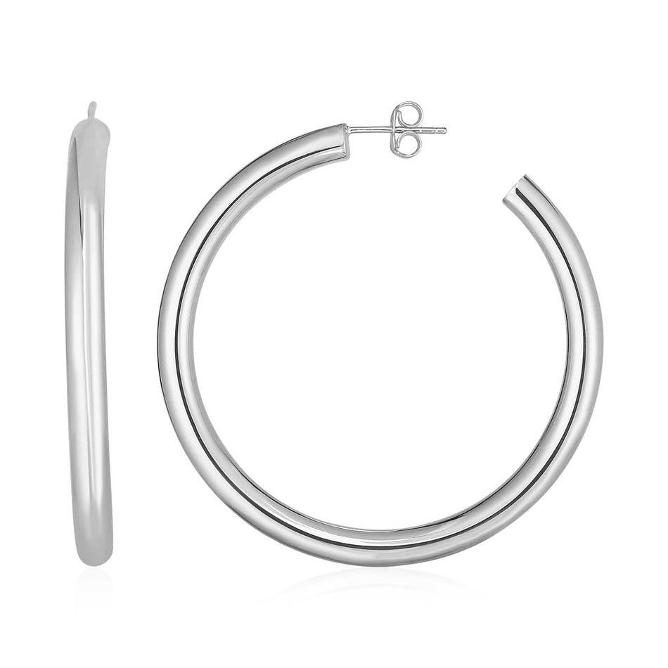 14k White Gold Polished Hoop Earrings - Drakoi Marketplace