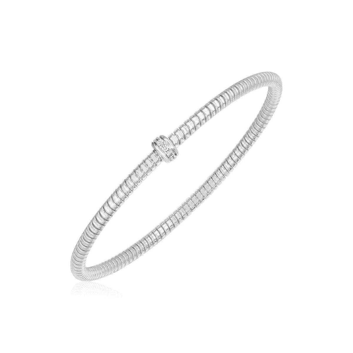 14k White Gold Stretch Bangle with Diamonds - Drakoi Marketplace