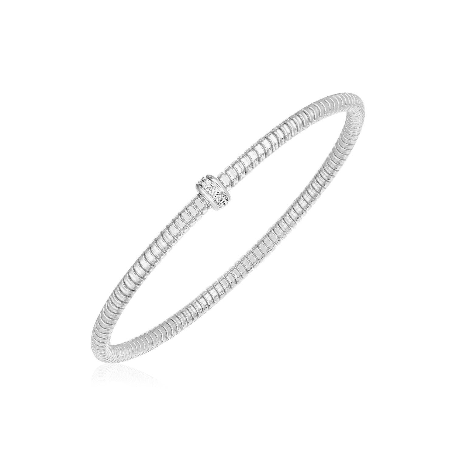 14k White Gold Stretch Bangle with Diamonds - Drakoi Marketplace