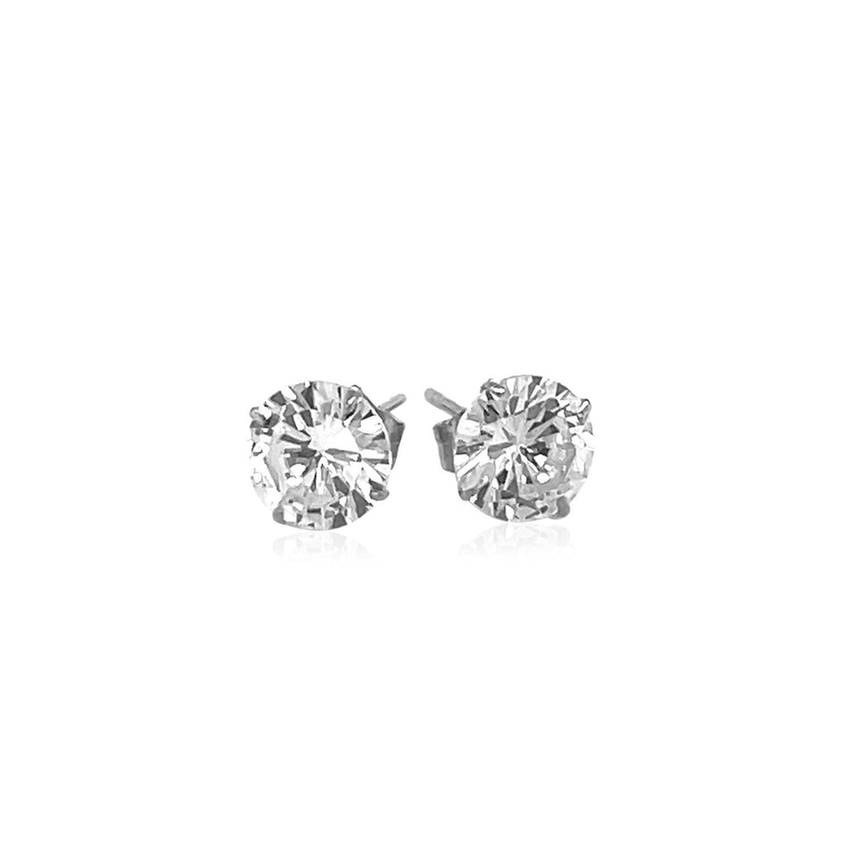 14k White Gold Stud Earrings with White Hue Faceted Cubic Zirconia - Drakoi Marketplace