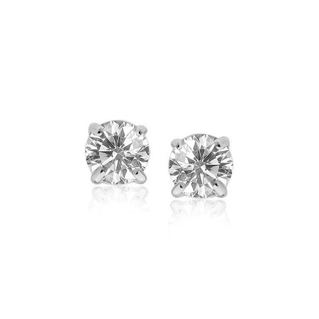 14k White Gold Stud Earrings with White Hue Faceted Cubic Zirconia - Drakoi Marketplace