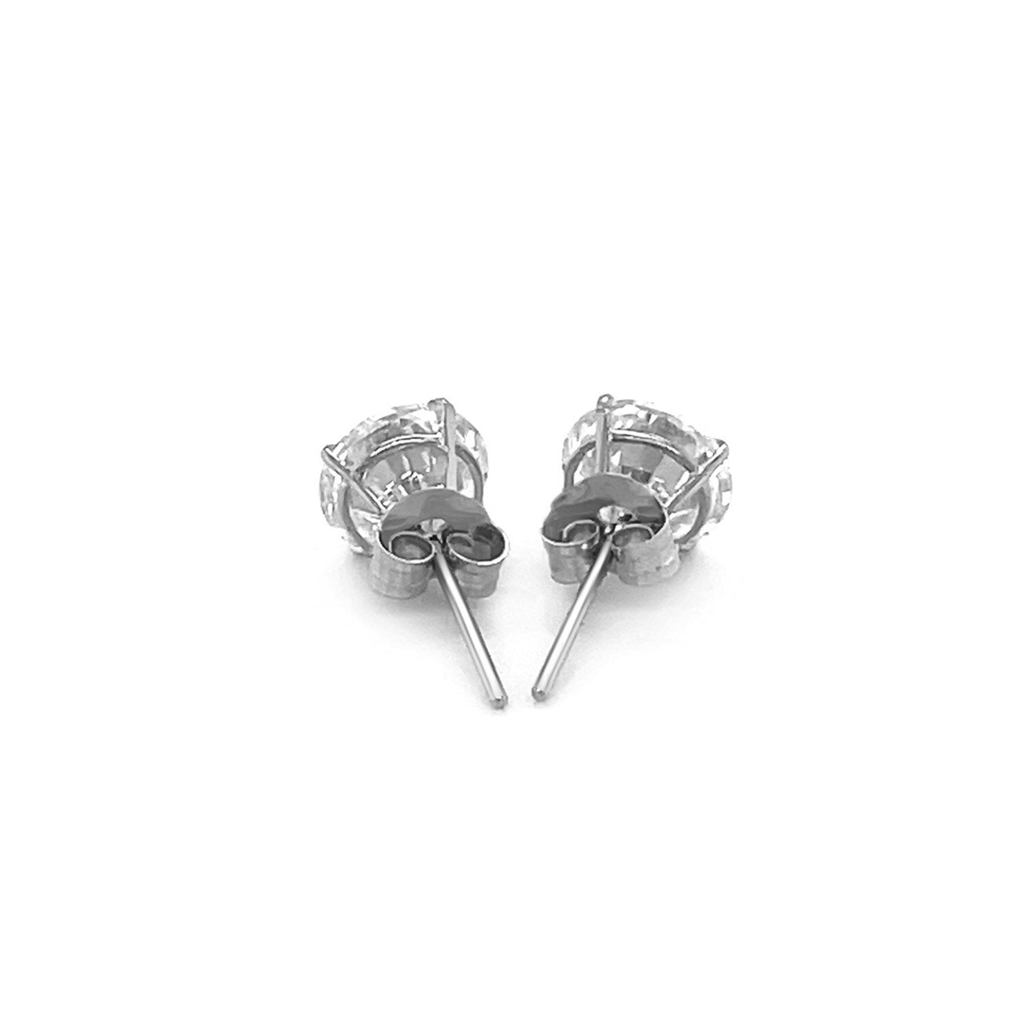 14k White Gold Stud Earrings with White Hue Faceted Cubic Zirconia - Drakoi Marketplace