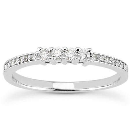 14k White Gold Wedding Band with Pave Set Diamonds and Prong Set Diamonds - Drakoi Marketplace