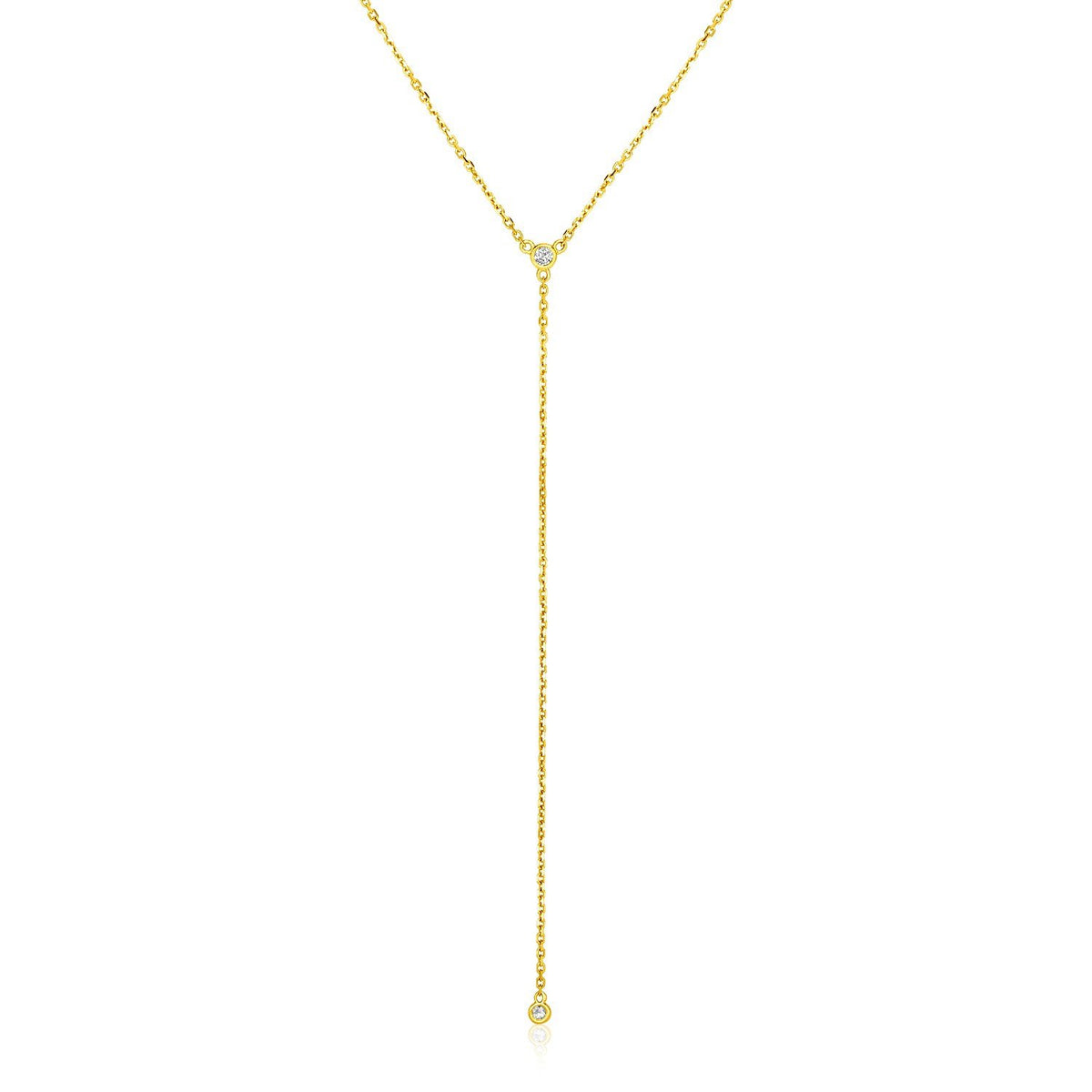 14k Yellow Gold 20 inch Lariat Necklace with Diamonds - Drakoi Marketplace