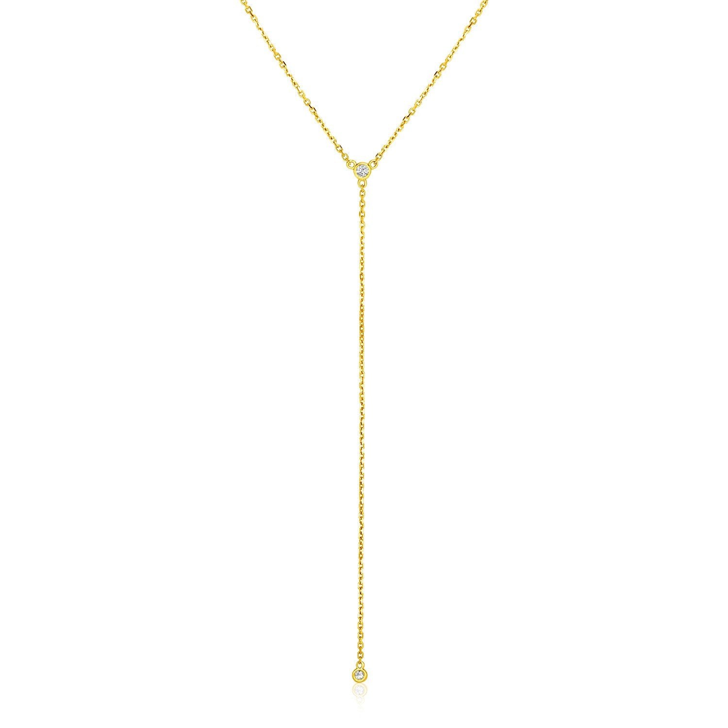 14k Yellow Gold 20 inch Lariat Necklace with Diamonds - Drakoi Marketplace