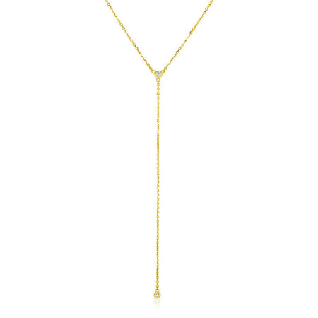 14k Yellow Gold 20 inch Lariat Necklace with Diamonds - Drakoi Marketplace