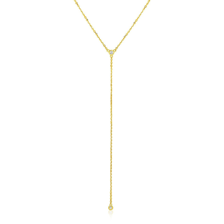 14k Yellow Gold 20 inch Lariat Necklace with Diamonds - Drakoi Marketplace