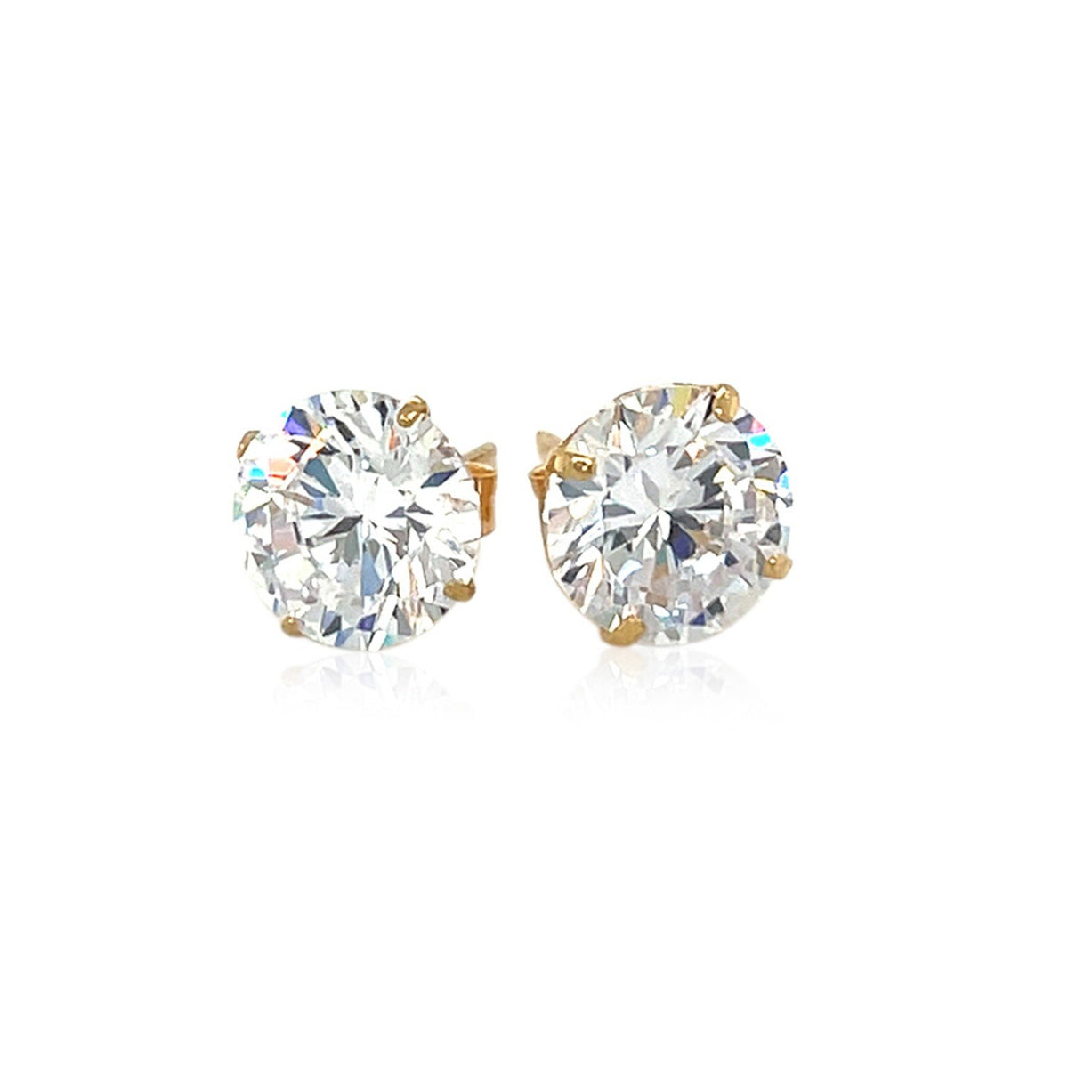 14k Yellow Gold 8.0mm Round CZ Stud Earrings - Drakoi Marketplace