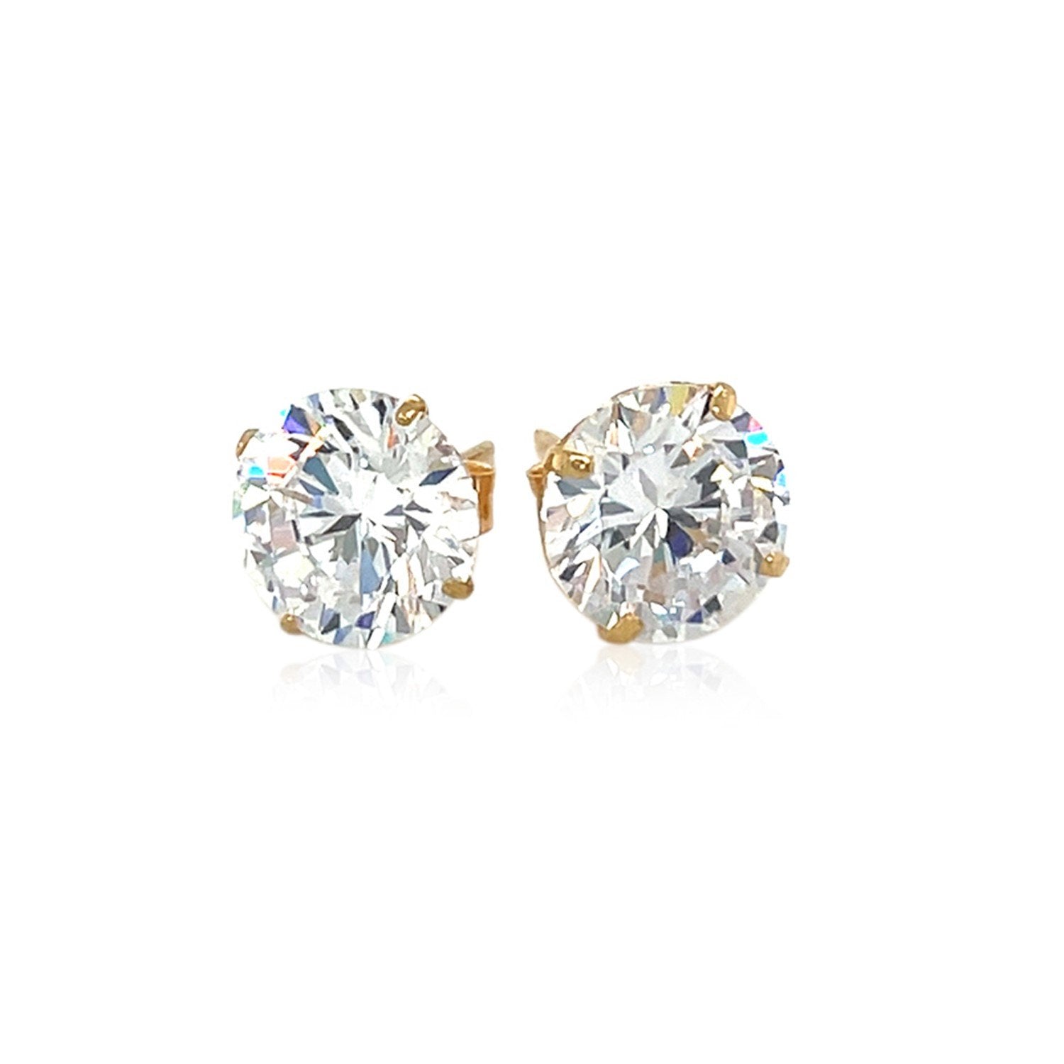 14k Yellow Gold 8.0mm Round CZ Stud Earrings - Drakoi Marketplace