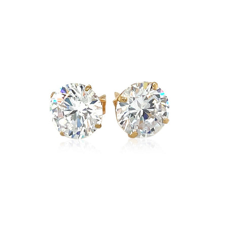 14k Yellow Gold 8.0mm Round CZ Stud Earrings - Drakoi Marketplace