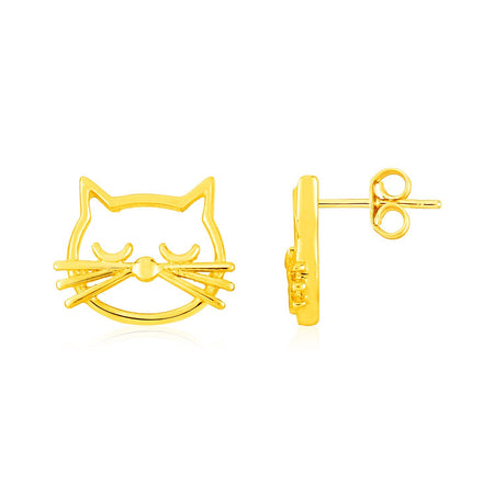 14K Yellow Gold Cat Head Earrings - Drakoi Marketplace