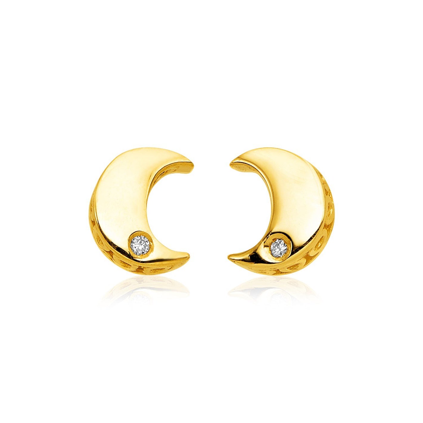 14k Yellow Gold Polished Moon Earrings with Diamonds - Drakoi Marketplace