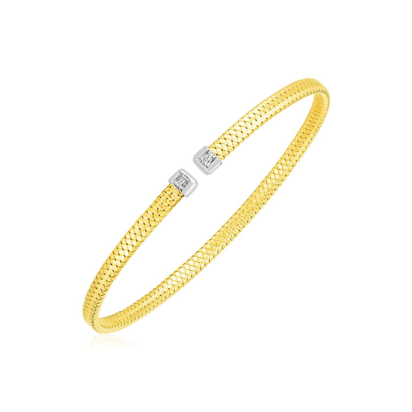 14k Yellow Gold Woven Cuff Bangle with Diamonds - Drakoi Marketplace