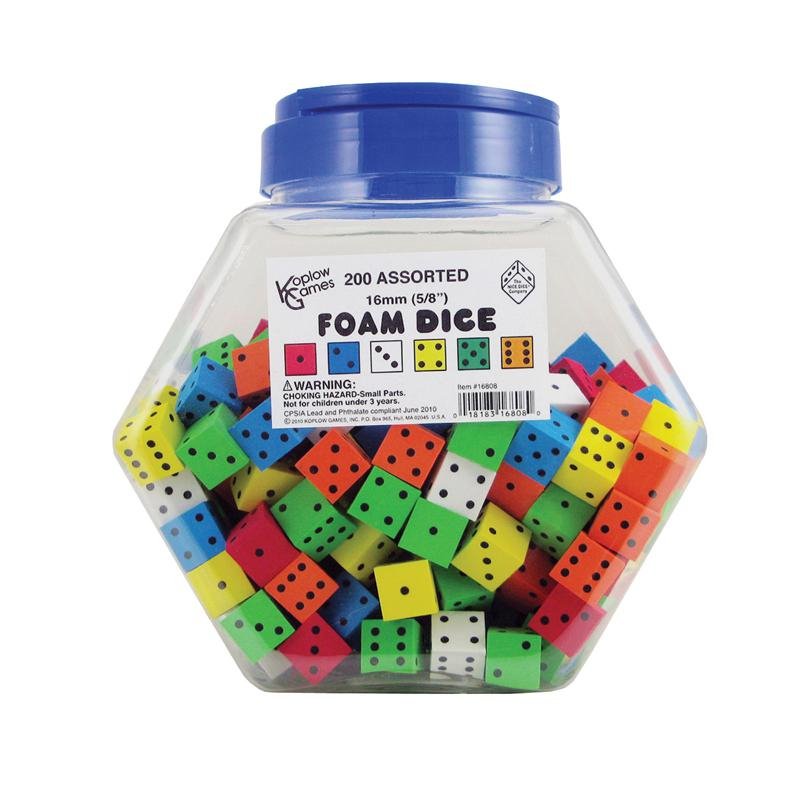 16MM FOAM DICE TUB OF 200 ASSORTED COLOR SPOT - Drakoi Marketplace