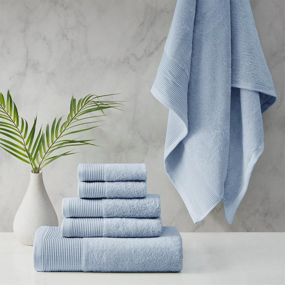 20% Tencel/Lyocel 75% Cotton 5% Silverbac 6pcs Towel Set Blue 30x56"(2)/16x28"(2)/13x13"(2) - Drakoi Marketplace