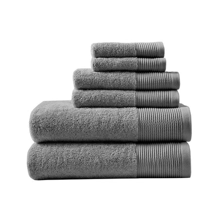 20% Tencel/Lyocel 75% Cotton 5% Silverbac 6pcs Towel Set Charcoal 30x56"(2)/16x28"(2)/13x13"(2) - Drakoi Marketplace