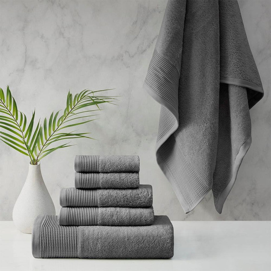 20% Tencel/Lyocel 75% Cotton 5% Silverbac 6pcs Towel Set Charcoal 30x56"(2)/16x28"(2)/13x13"(2) - Drakoi Marketplace