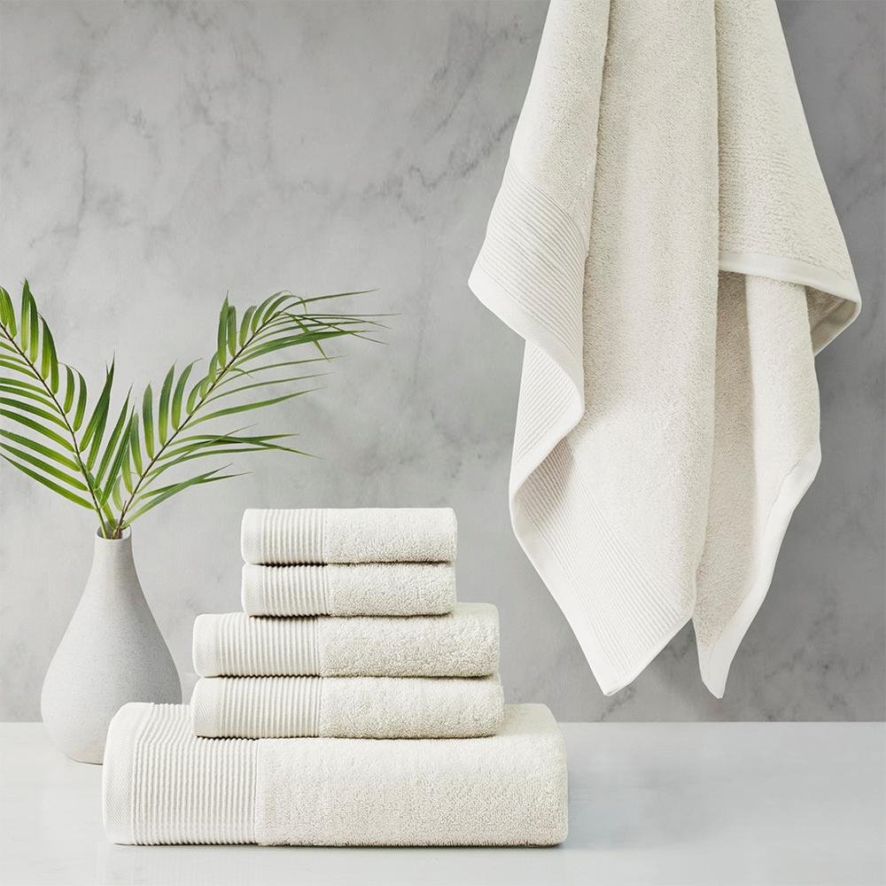 20% Tencel/Lyocel 75% Cotton 5% Silverbac 6pcs Towel Set Ivory 30x56"(2)/16x28"(2)/13x13"(2) - Drakoi Marketplace