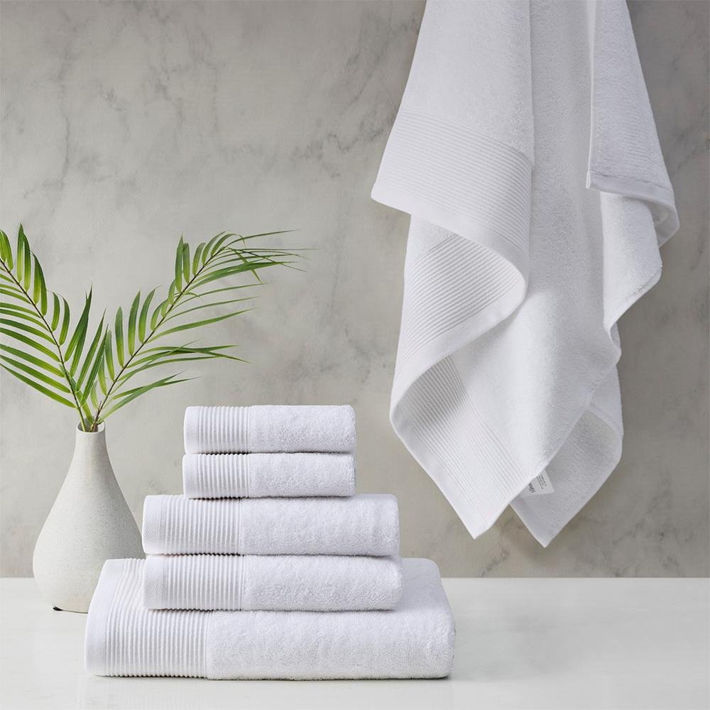 20% Tencel/Lyocel 75% Cotton 5% Silverbac 6pcs Towel Set White 30x56"(2)/16x28"(2)/13x13"(2) - Drakoi Marketplace