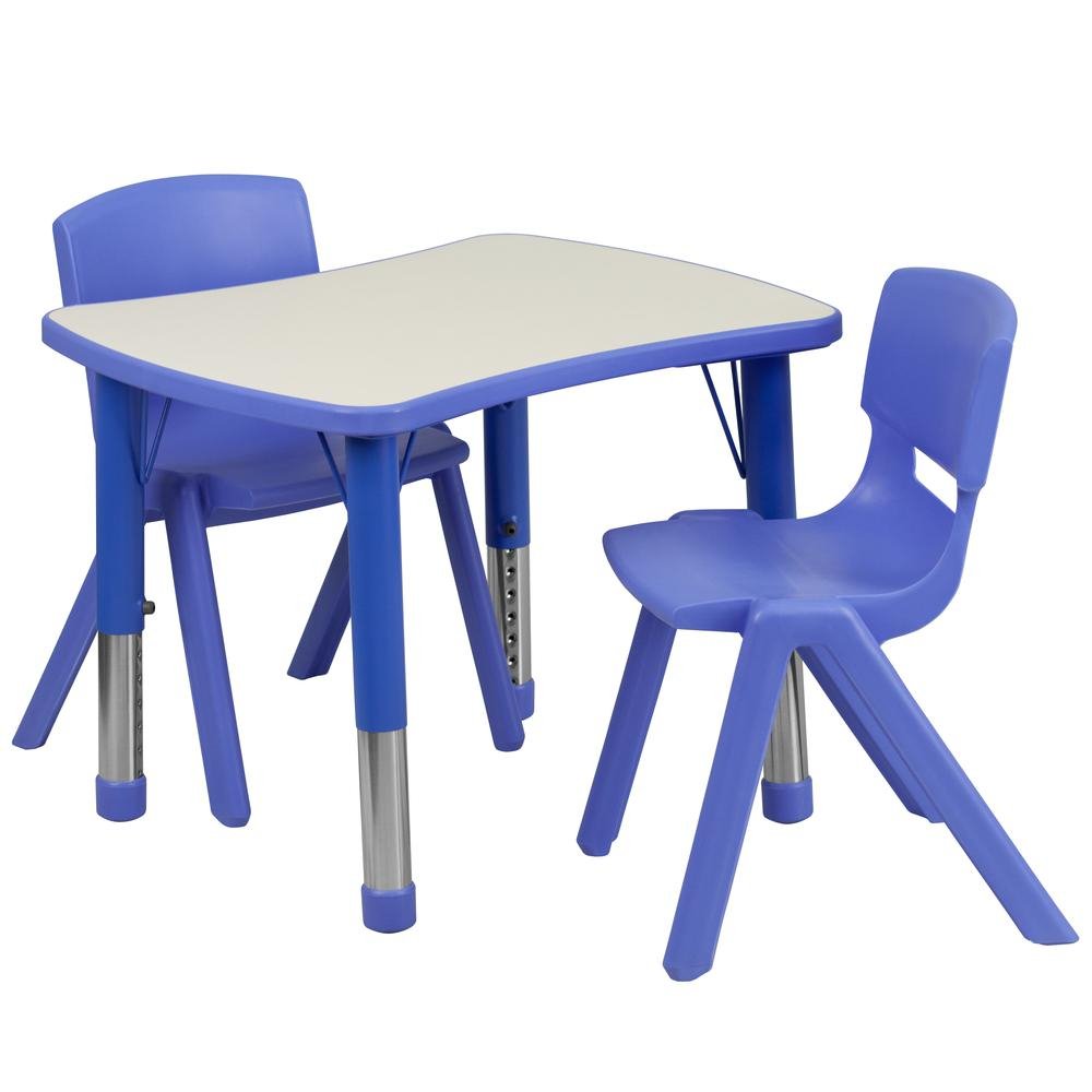 21.875''W x 26.625''L Rectangular Blue Plastic Height Adjustable Activity Table Set with 2 Chairs - Drakoi Marketplace