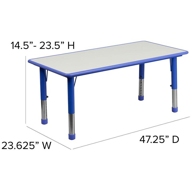 23.625''W x 47.25''L Rectangular Blue Plastic Height Adjustable Activity Table Set with 4 Chairs - Drakoi Marketplace