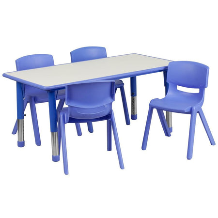 23.625''W x 47.25''L Rectangular Blue Plastic Height Adjustable Activity Table Set with 4 Chairs - Drakoi Marketplace