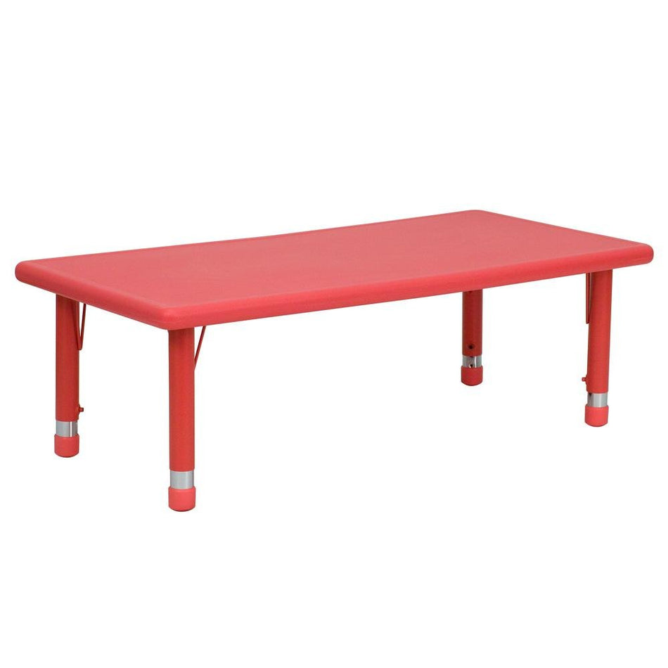 24''W x 48''L Rectangular Red Plastic Height Adjustable Activity Table - Drakoi Marketplace