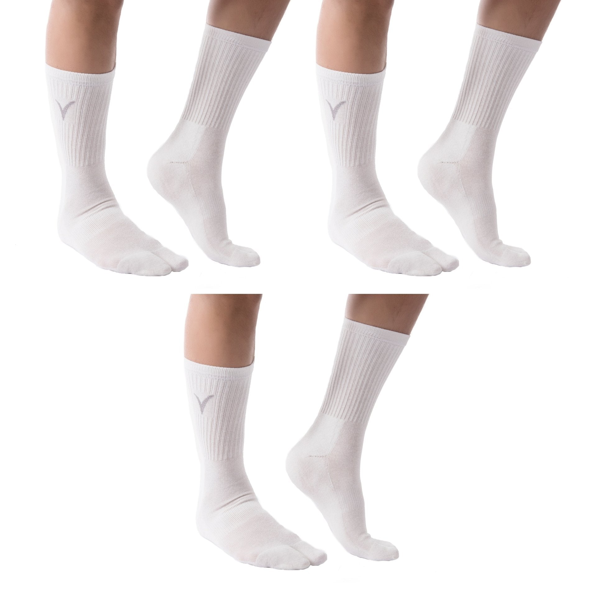 3 Pairs Athletic - V-Toe Flip Flop Tabi Big Toe Crew Sports Or Casual Black Solid Socks - Drakoi Marketplace