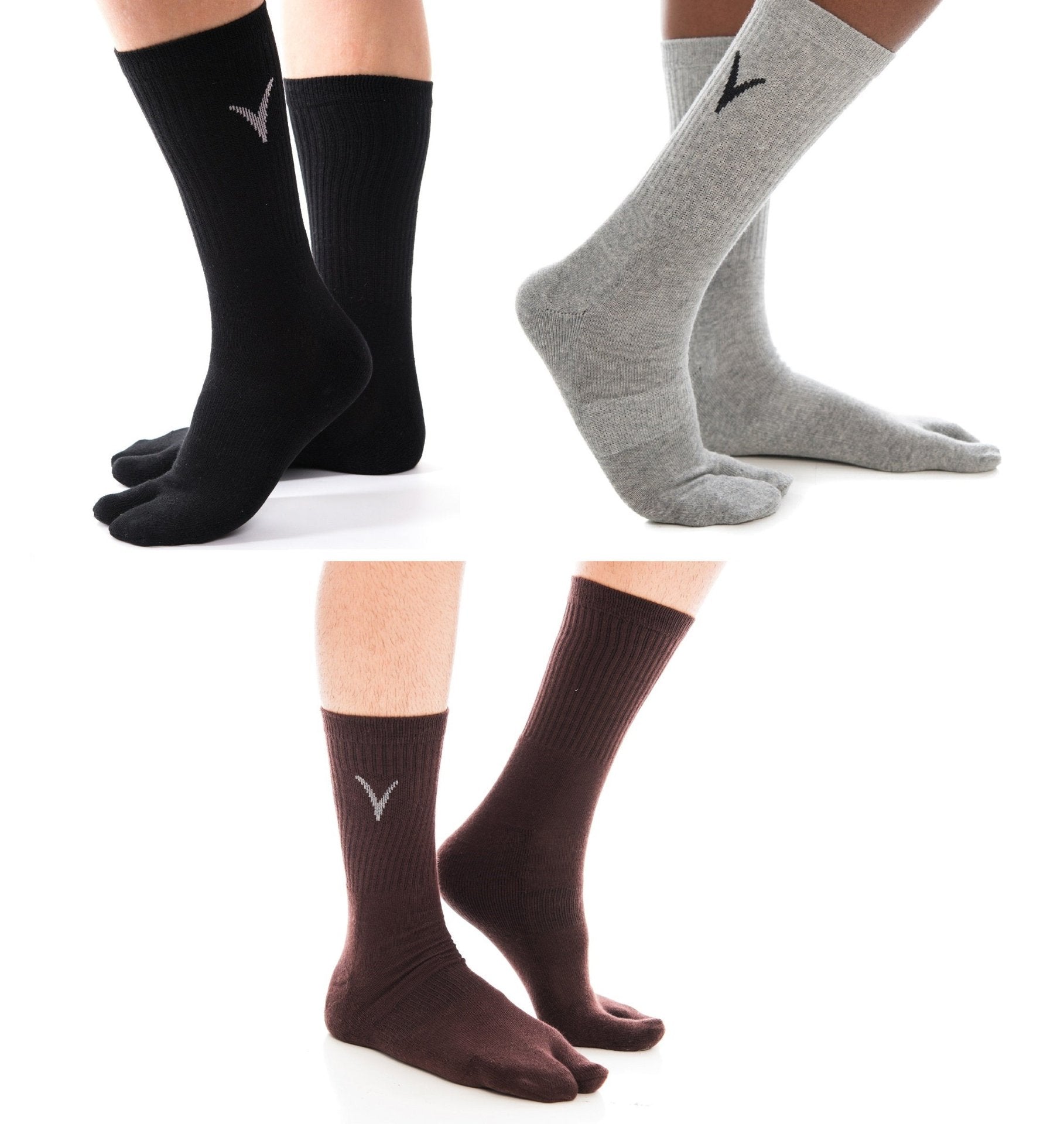 3 Pairs Athletic - V-Toe Flip Flop Tabi Big Toe Crew Sports Or Casual Black Solid Socks - Drakoi Marketplace