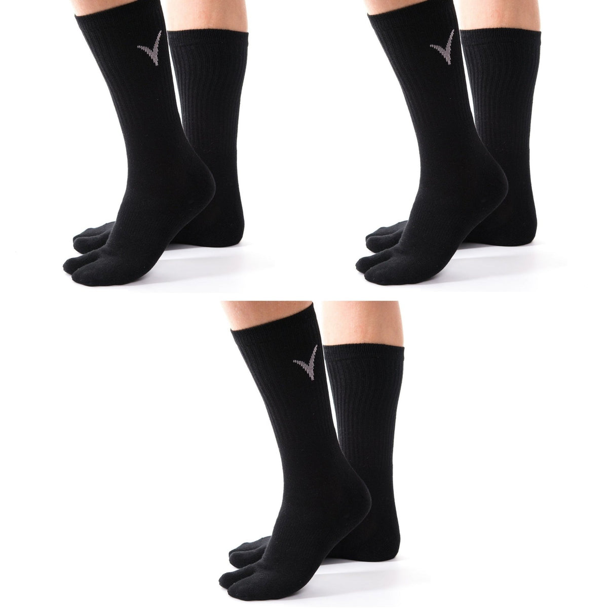 3 Pairs Athletic - V-Toe Flip Flop Tabi Big Toe Crew Sports Or Casual Black Solid Socks - Drakoi Marketplace