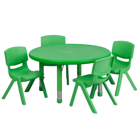 33'' Round Green Plastic Height Adjustable Activity Table Set with 4 Chairs - Drakoi Marketplace