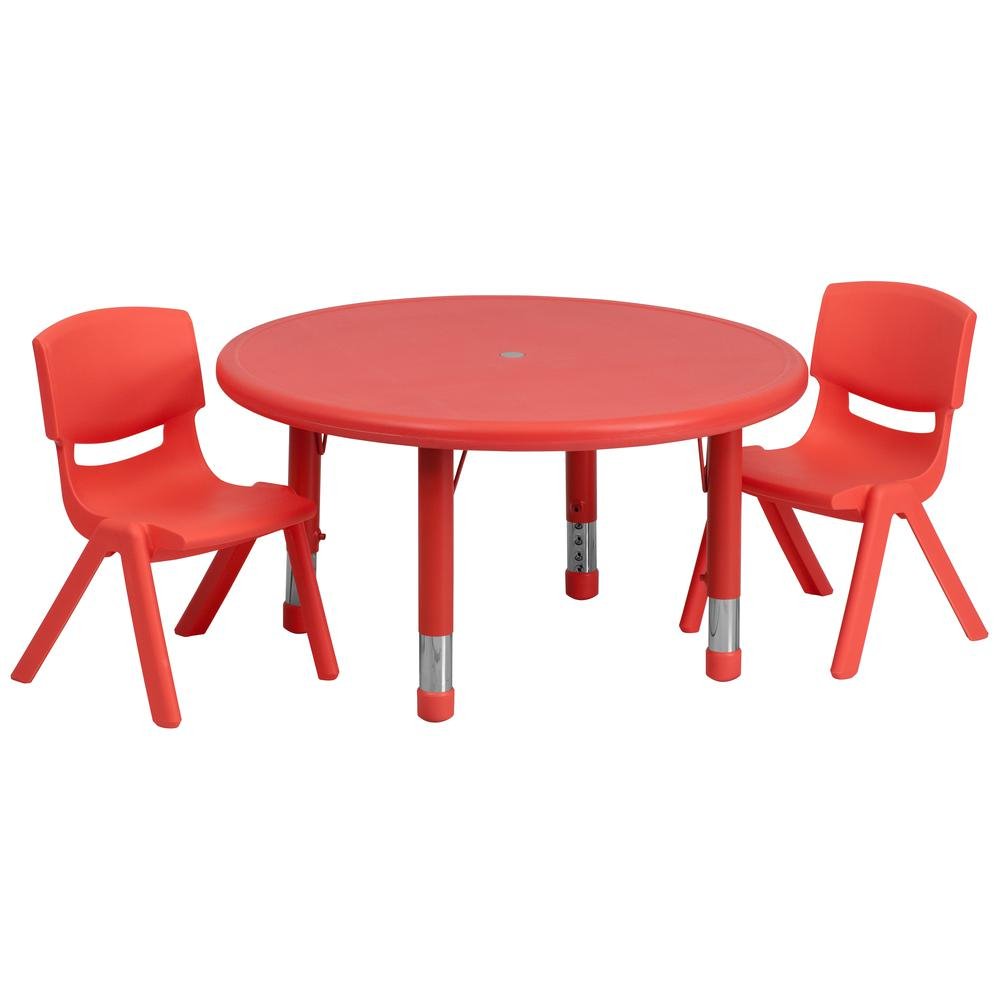 33'' Round Red Plastic Height Adjustable Activity Table Set with 2 Chairs - Drakoi Marketplace