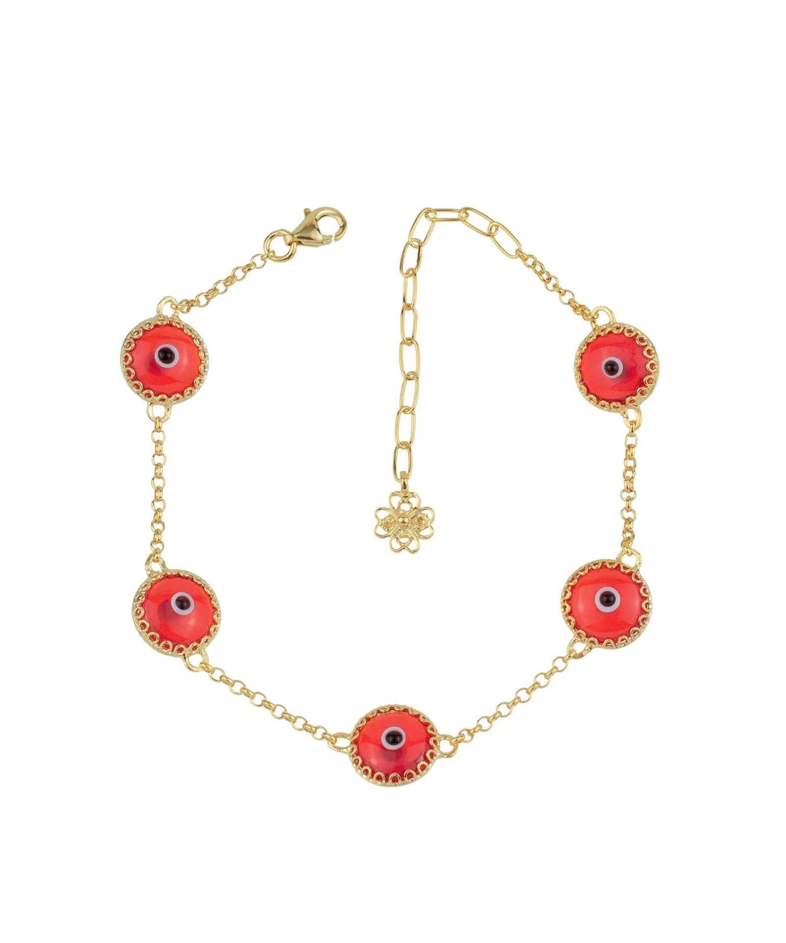 5 Beads Scarlet Evil Eye Women Gold Plated Silver Link Bracelet - Drakoi Marketplace