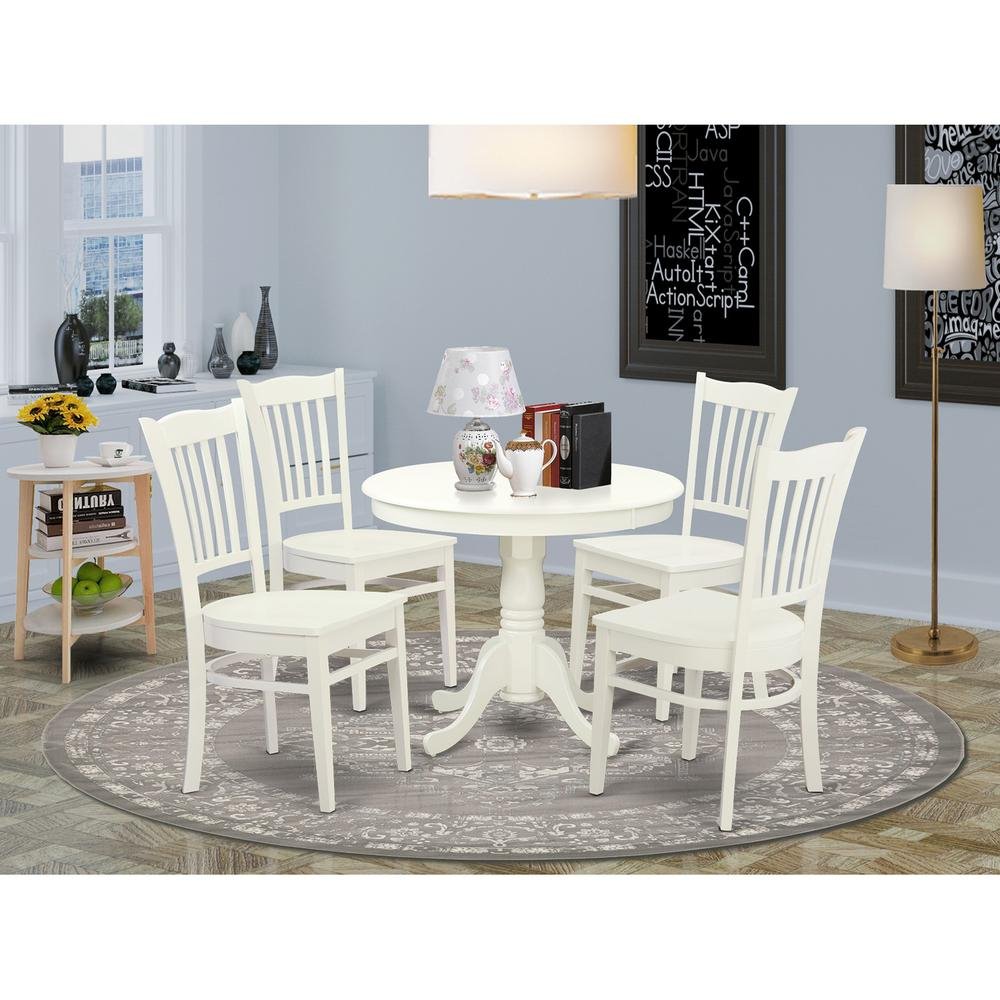 5 Pc set with a Kitchen Table and 4 Wood Kitchen Chairs in Linen White. - Drakoi Marketplace