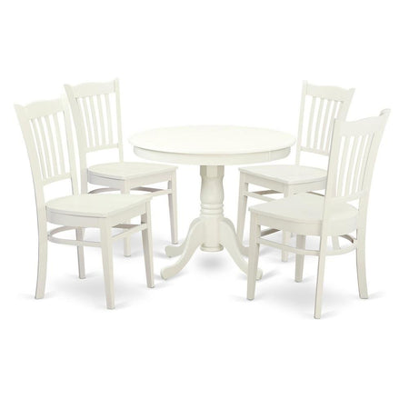 5 Pc set with a Kitchen Table and 4 Wood Kitchen Chairs in Linen White. - Drakoi Marketplace