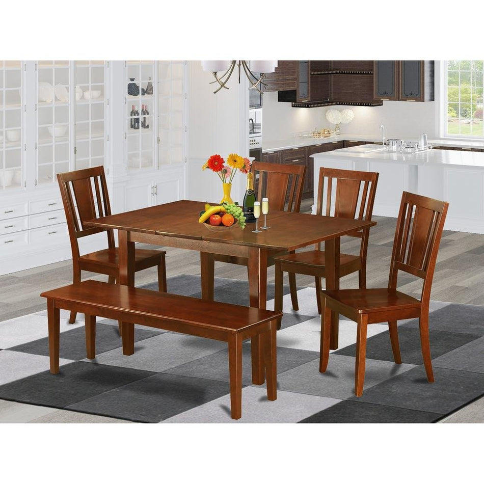 6 Pc Kitchen Table with bench set - Table with 4 Kitchen Chairs and Bench - Drakoi Marketplace