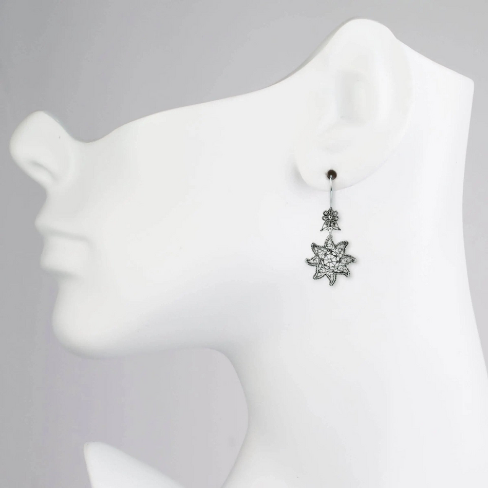 Filigree Art Star Figured Women Sterling Silver Dangle Drop Earrings