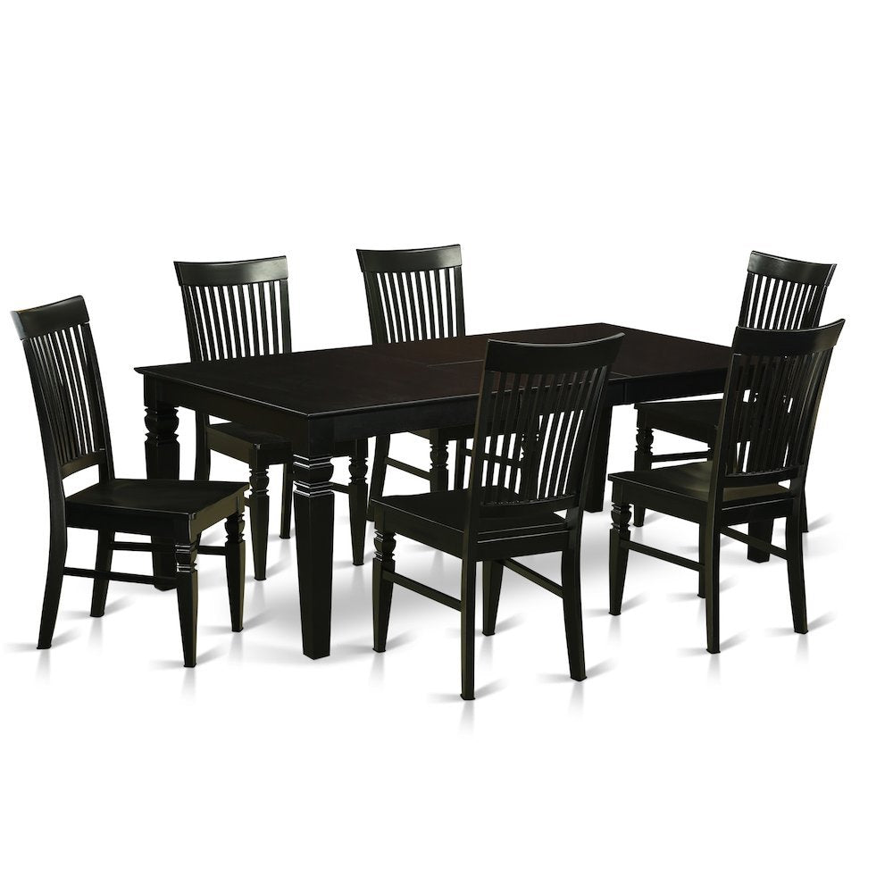 7 Pc Kitchen table set with a Dinning Table and 6 Wood Kitchen Chairs in Black - Drakoi Marketplace