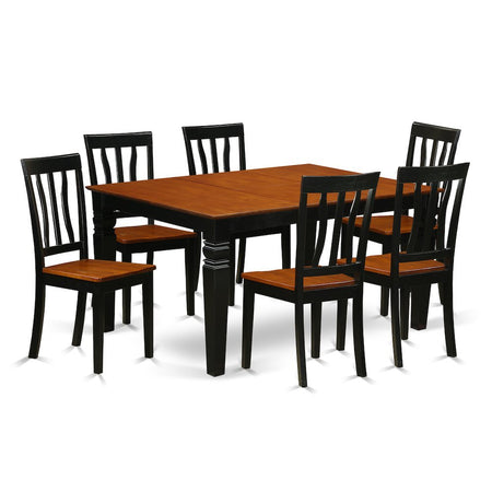 7 Pc Kitchen table set with a Kitchen Table and 6 Wood Kitchen Chairs in Black - Drakoi Marketplace