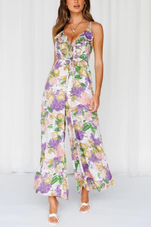 Floral Print Wide Leg Jumpsuit