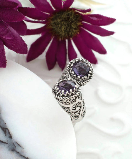 925 Sterling Silver Women's Bypass Ring with Amethyst Gemstone - Perfect for Any Occasion - Drakoi Marketplace